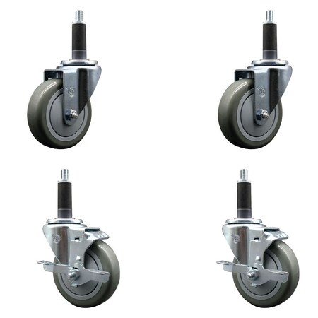 Service Caster 4'' Gray Poly Wheel Swivel 1'' Expanding Stem Caster Set 2 Brakes, 4PK SCC-EX20S414-PPUB-2-TLB-2-1